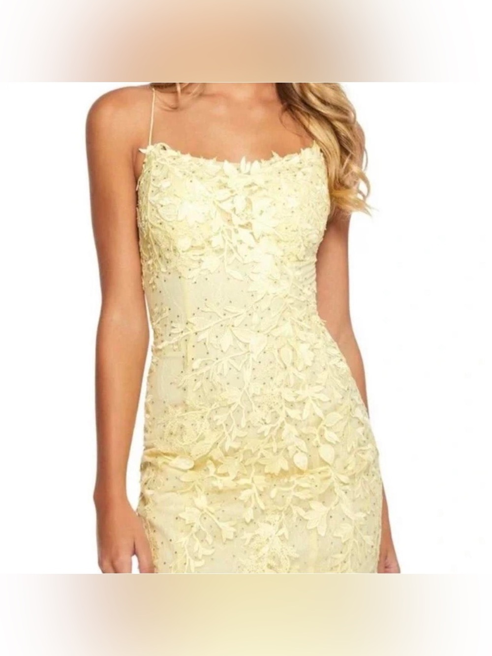 Sherri Hill Butter Yellow Floral Lace Mermaid Gown Sz 0, Worn Once, Beaded Train